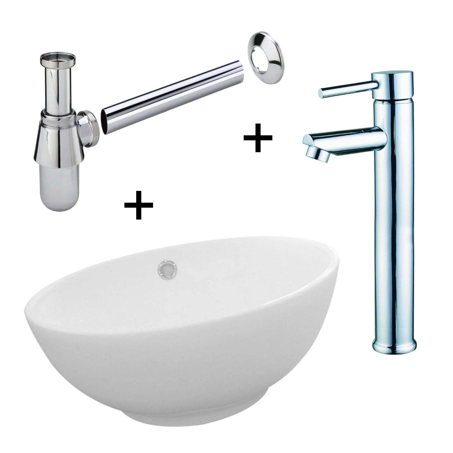 Badkamerdepot Waskomset budget complete set met kraan, waskom en sifon - keramiek - 8719304429760