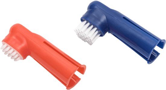 CVET Tandenborstel voor dieren + Massage Vingertip - Blauw/Rood
