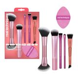 Real Techniques Big Blends Borstel + Dubbelzijdige Puff, 6-delige set voor poeder, crème & vloeibare make-up, precisie tools voor contour, blending & finish, veganistisch & diervriendelijk