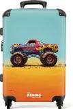 NoBoringSuitcases.com Kinderkoffer Groot - Monstertruck Graffit Print Zand - 72L - Hardcase - TSA Slot