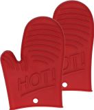 Secret de Gourmet Siliconen ovenwant/ovenhandschoen - 2x - rood - 15 x 21 cm - Pannenlap