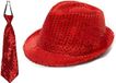 Boland Party carnaval verkleed setje - hoedje en stropdas - Rood glitters - Verkleedkleding voor volwassenen