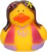 Krüger & Gregoriades Badeendje - flower power hippie - geel met roze-paars vestje - 5 cm