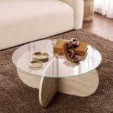 Merkloos / Sans marque Aris Ronde salontafel travertin melamine en transparant glas 75 cm