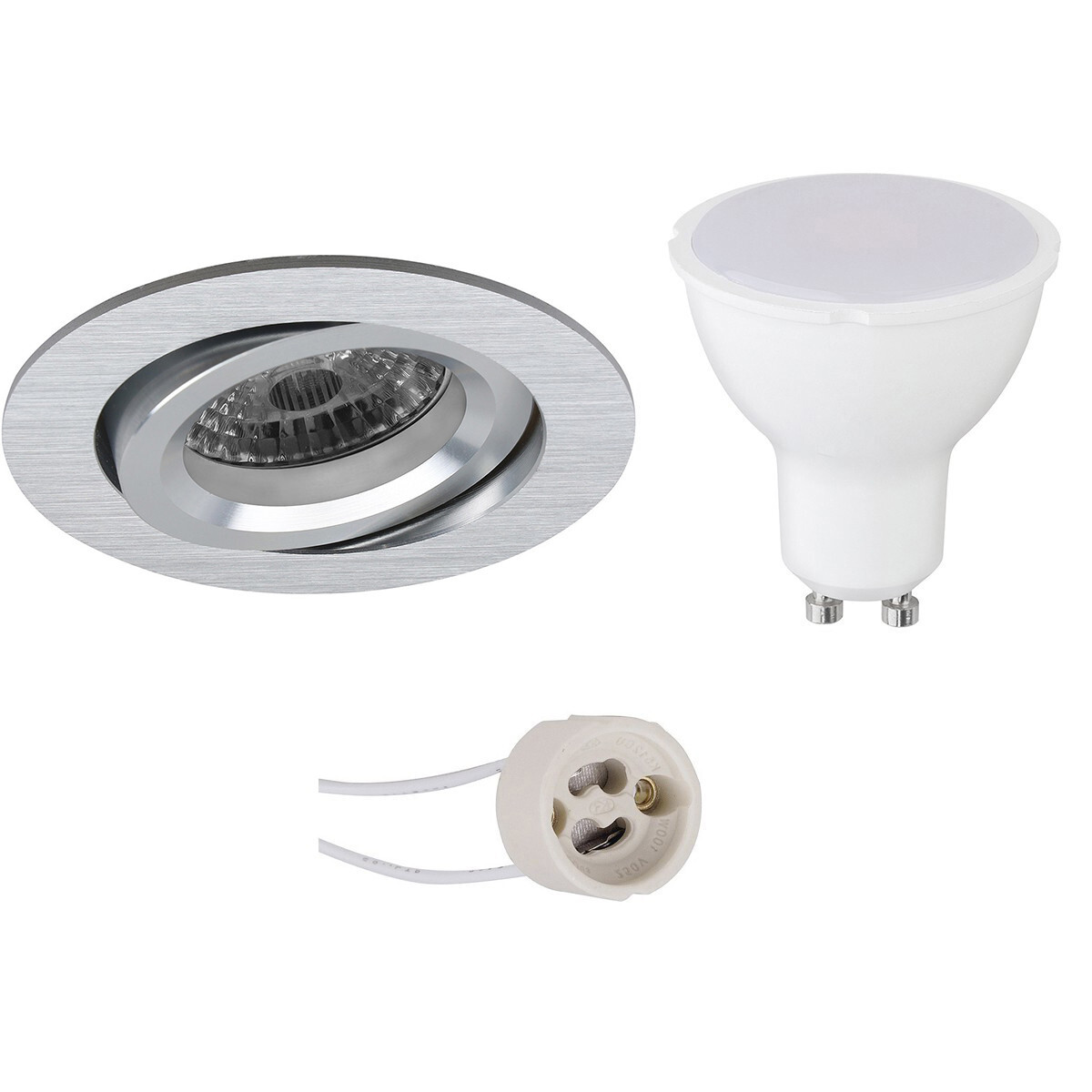 BES LED LED Spot Set - Pragmi Aerony Pro - GU10 Fitting - Inbouw Rond - Mat Zilver - 4W - Helder/Koud Wit 6400K - Kantelbaar - Ã˜82mm