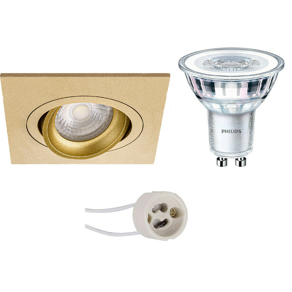 BES LED LED Spot Set - Pragmi Borny Pro - GU10 Fitting - Inbouw Vierkant - Mat Goud - Kantelbaar - 92mm - Philips - CorePro 830 36D - 4.6W - Warm Wit 3000K