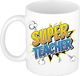 Bellatio Decorations Shoppartners Bv Super Teacher Cadeau Mok / Beker - Wit - Strip Stijl / Popart - Bedankt Cadeau - Juf / Meester / Leraar/ Lerares
