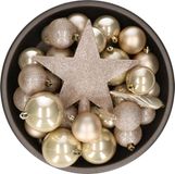 Bellatio Decorations set de boules de Noël - 34 pièces - perle/champagne - incl. étoile - plastique