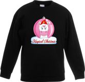 Bellatio Decorations Kersttrui met roze eenhoorn kerstbal zwart voor meisjes 152/164