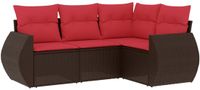 vidaXL - 4-delige tuinbankset met kussens, bruin, polyrotan
