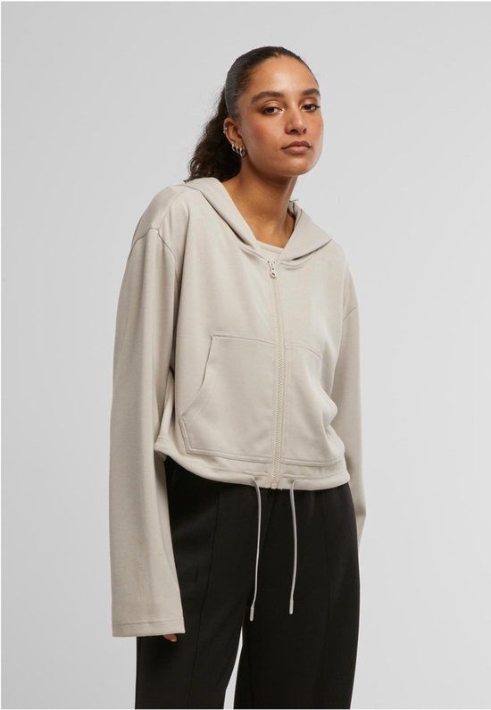 Urban Classics Soft Touch Zip Hoodie Dames Trui met capuchon - grijs - L