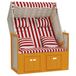 VidaXL Fauteuil de plage avec coussins, poly rotin et bois, rouge et blanc