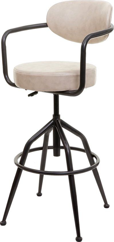 MCW Barkruk MCW-H10f - In hoogte verstelbaar - Vintage beige - Met rugleuning en armleuning