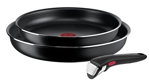 Tefal Ingenio Set van 2 braadpannen van 24/28 cm, afneembaar handvat, inductie, roestvrij staal, antiaanbaklaag, stapelbaar, vaatwasmachinebestendig, thermo-signaal, gemaakt in Frankrijk, L1599302
