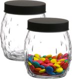 Urban Living Pot de conservation Mora - 2x - 1.2L - verre - noir - D13 x H15 cm
