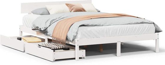 vidaXL Bedframe Massief Grenenhout Wit 135x190 cm