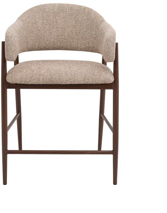 Giga Meubel DÉJA Living Barstoel Dénia - Taupe/Walnoot - Zithoogte 65cm - Set van 2