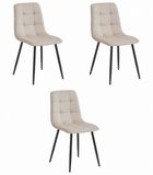 LEOBERT Set van 3 Eetkamerstoelen KARA Beige Velvet