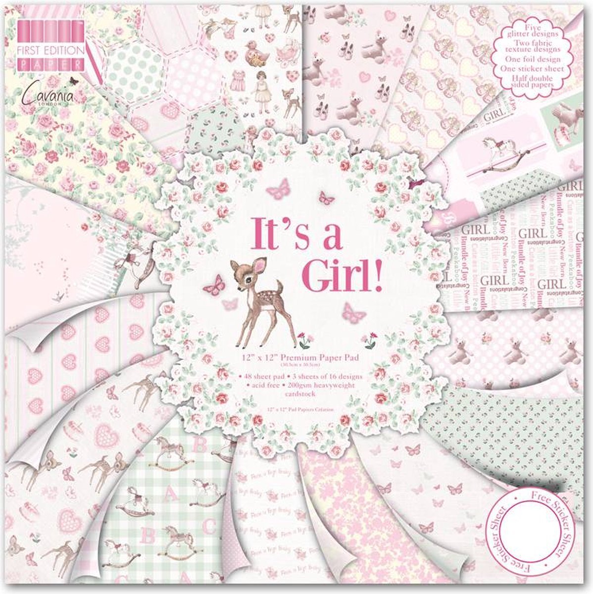 First Edition It's a Girl Premium Paper Pad 48 vellen (FSC) 30 x 30 cm