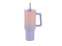 IDRINK - Tumbler thermosfles voor onderweg, 1,2 l met handvat en rietje (roze/paars)