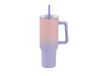 IDRINK - Tumbler thermosfles voor onderweg, 1,2 l met handvat en rietje (roze/paars)