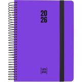 Grafoplas Kalender 2026, dag per pagina, neonpaars, 15 x 21 cm, Spaans, hardcover