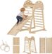 Triangle d'escalade Montessori - structure d'escalade 6-en-1 - plateforme et anneaux - toboggan naturel - contreplaqué et bois de pin - 180 x 89 x 59 cm - bois non traité