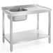 HENDI Werktafel met wasbak links en legplank, spoelbak links, stelpoten op vierkant profiel, ongemonteerd, 800x600x(H)850mm, RVS AISI 304