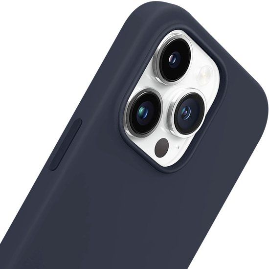 Jaym, Siliconen MagSafe Hoesje met Microvezel voor Apple iPhone 14 Pro Max - Blauw
