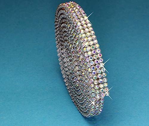Strass-Box Bänder Hotfix Hotfix Crystal AB Mesh strassband SS6 met boord om op te strijken, strass-steentjes, breedte naar keuze, min. 1,15 m lang, 3 rijen = 7 mm x ca. 1150 mm.