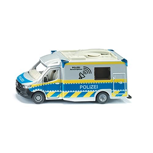 SIKU 2301, politieauto Mercedes-Benz Sprinter, politiespeelgoed, 1:50, metaal/kunststof, blauw/wit, draaibare schotelantenne, afneembaar dak, diverse openslaande deuren