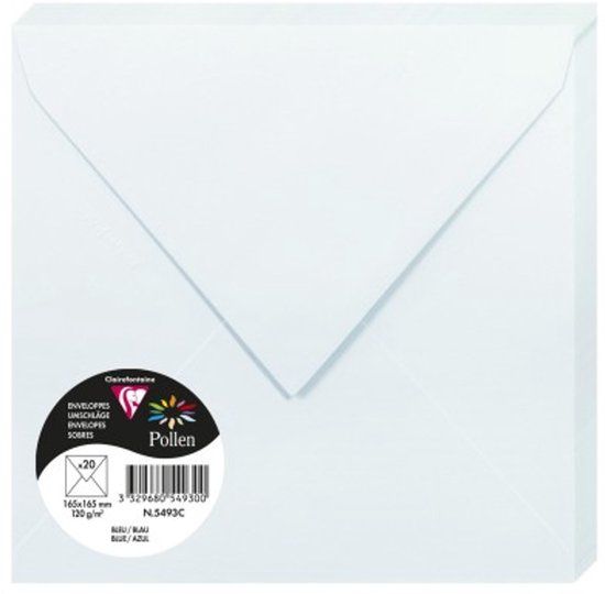 Clairefontaine 5493C, verpakking met 20 enveloppen, vierkant, 16,5 x 16,5 cm, 120 g/m², kleur: blauw
