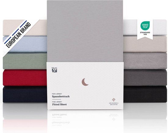 Blumtal Premium Jersey Fitted Sheet - 120x200cm - Up to 25cm Mattress Height - Grey - 100% Cotton