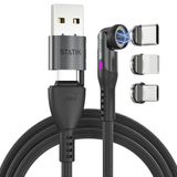Statik 360 Pro Universeel Magnetisch oplaadkabel - 100W - 480 Mbps Data Transfer - 1m - Nylon Gevlochten - Zwart