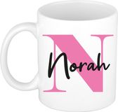 Bellatio Decorations Naam mok Norah - roze - wit - keramiek - 300 ml - cadeau beker