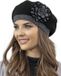 Vivisence Dames Baret - Wollen Mix Met Bloemdetail - Zwart