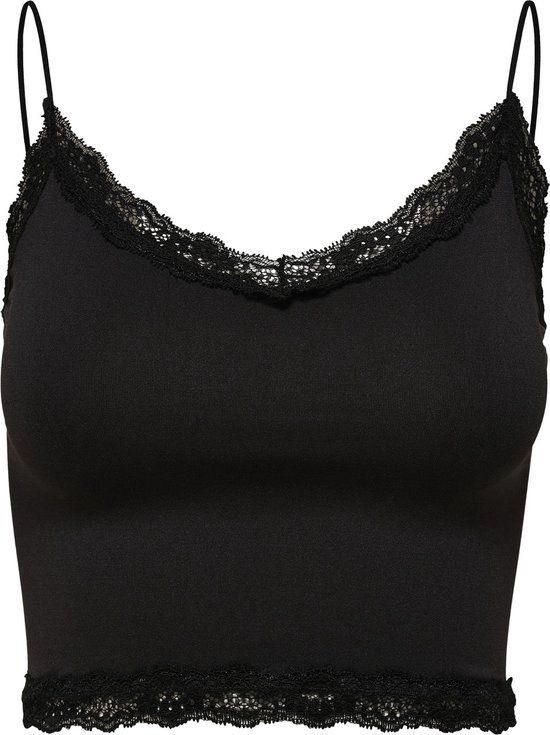 ONLY V-hals Elastaan Crop Top - Zwart - S/M