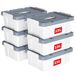 Cetomo 15L x 6 opbergdozen, plastic opbergdoos met deksels, organiserende container met handvat en veilige vergrendelende gespen, stapelbaar, nestbaar, draagtas voor thuiskantoor kleding, 15L-6Pack