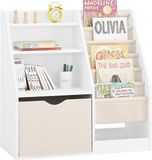 SoBuy KMB119-W Montessori bibliothèque pour enfants, 3 niveaux, bibliothèque avec rangement, jouets et paniers, tissu, meubles, chambre d'enfant, étagère, chambre à coucher, blanc, 80 x 40 x 80 cm