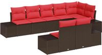vidaXL Tuinbank - Set - 8 - st - Bruin - en - Rood - Poly - rattan