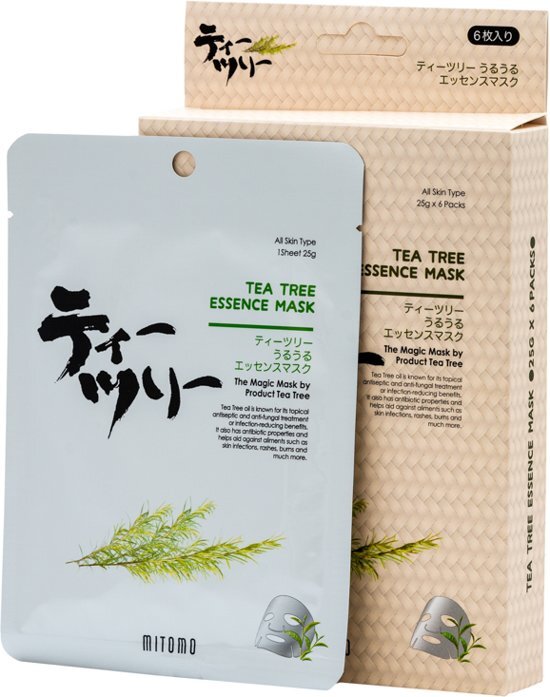 Mitomo Tea Tree Essence Mask Japanse Gezichtsmasker Rijk aan vitamines A en C & ProteÃ¯ne, Ijzer en Kalium Huidverzorging Skincare Beauty Mask Natuurlijke ingrediÃ«nten Waardevolle voedingstoffen voor een liftend effect 4 Stuks