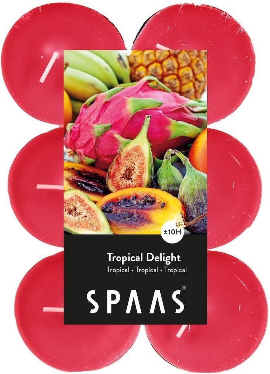 Spaas 12 Maxi Theelichten Geur, ± 10 uur - Tropical delight