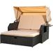 Mucola Fauteuil-cabine de plage en rotin Lit de bronzage avec toit réglable Polyrattan Chaise longue Chaise longue de relaxation Meuble de jardin - Noir