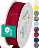 Halbach Seidenbänder Premium cadeaulint met draadrand, breedte 25 mm, lengte 25 m, Öko-Tex 100-gecertificeerd lint, taftband, made in Germany, kleur: robijnrood