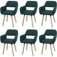 Mendler Set van 6 eetkamerstoelen HWC-A50 II - Gestoffeerde keukenstoel - hout en geribbelde stof (400 g/m²) FSC - Groen