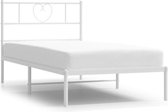 vidaXL Bedframe met hoofdbord zonder matras metaal wit 75x190 cm