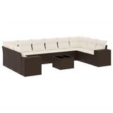 vidaXL 11-delige Loungeset met Kussens Poly Rattan Bruin