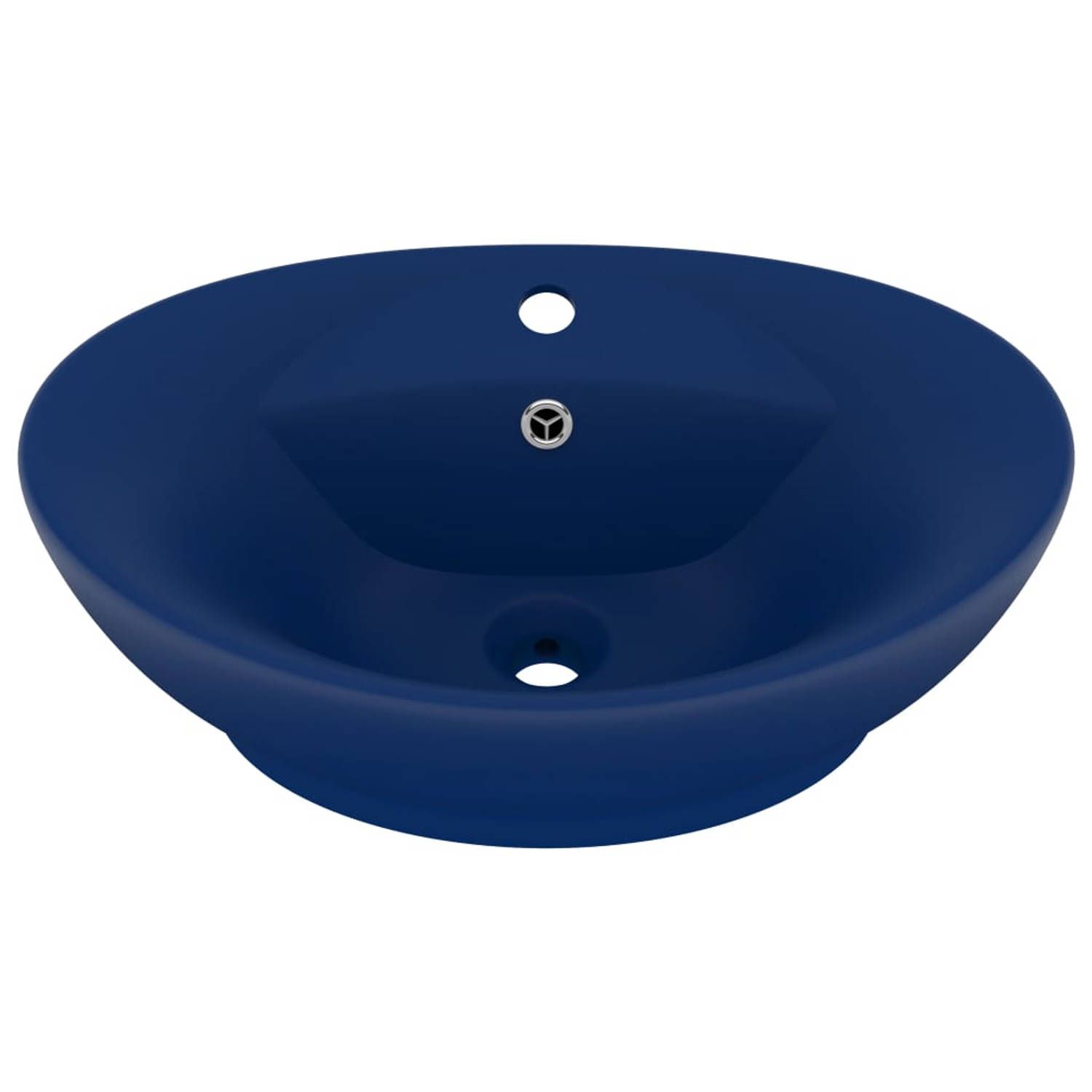 vidaXL Wastafel met overloop ovaal 58,5x39 cm keramiek mat donkerblauw