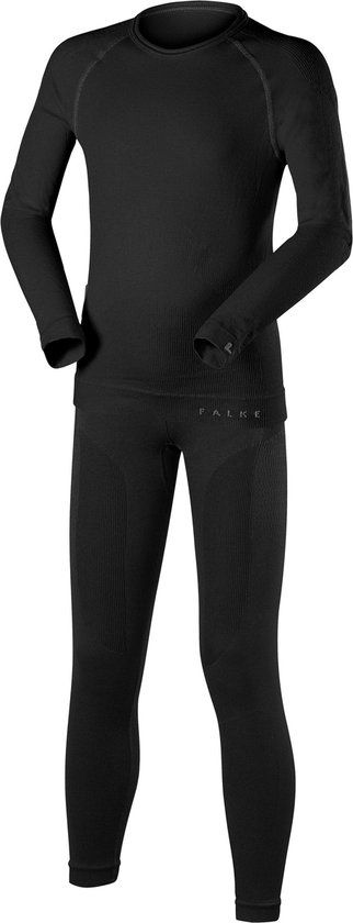 FALKE Maximum Warm SET sneldrogend functioneel lange mouwen top en panty onderlaag set kinderen zwart - maat 134-140