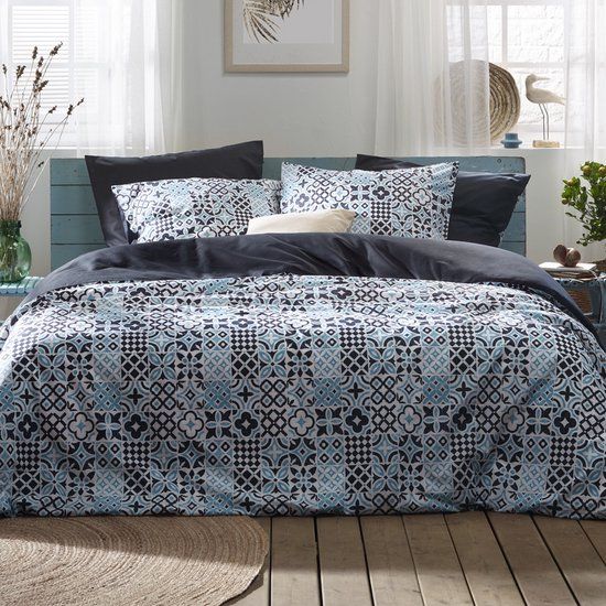 De Witte Lietaer Dekbedovertrek Azula Oxyde - Tweepersoons 200x200/220 - Katoen Perkal - Blauw